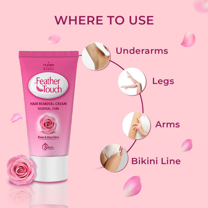 VI-JOHN Feather Touch Rose & Aloevera Hair Removal Cream for Women for Normal Skin, Suitable for Legs, Underarms, Bikini Line, Arms