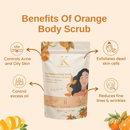 Kimayra Natural Orange Peel Face & Body Scrub For Brightens Skin Tone, Tan Removal Scrub