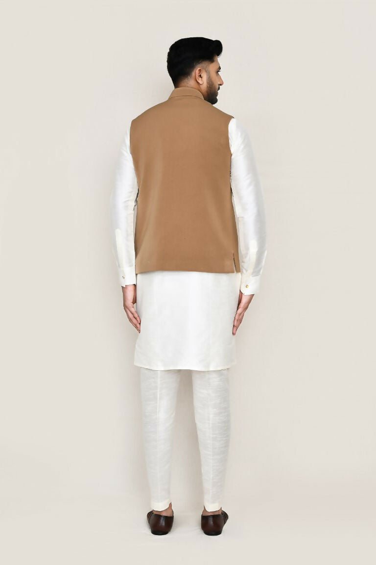 Joban Fashion White Colored Art Silk Fabric Kurta, Jacket With Straight Fit Pant