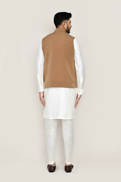 Joban Fashion White Colored Art Silk Fabric Kurta, Jacket With Straight Fit Pant