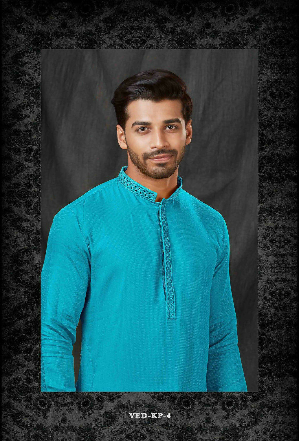 Joban Fashion Blue Self Jacquard Kurta Pyjama