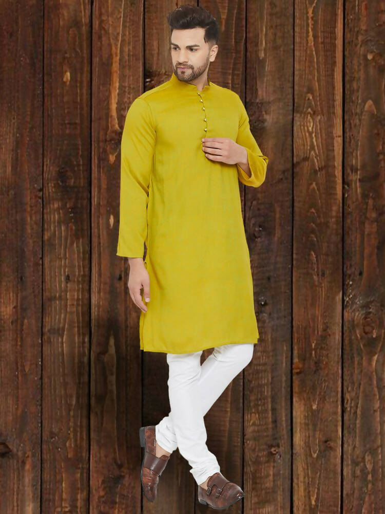 Even Apparels Yellowish Green Wedding Kurta - Green