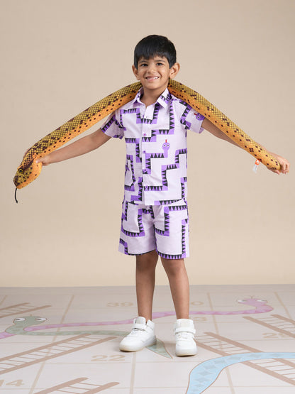 Snakes and Ladders Boys Purple Table Print Shirt and Boxer Set from Siblings Collection