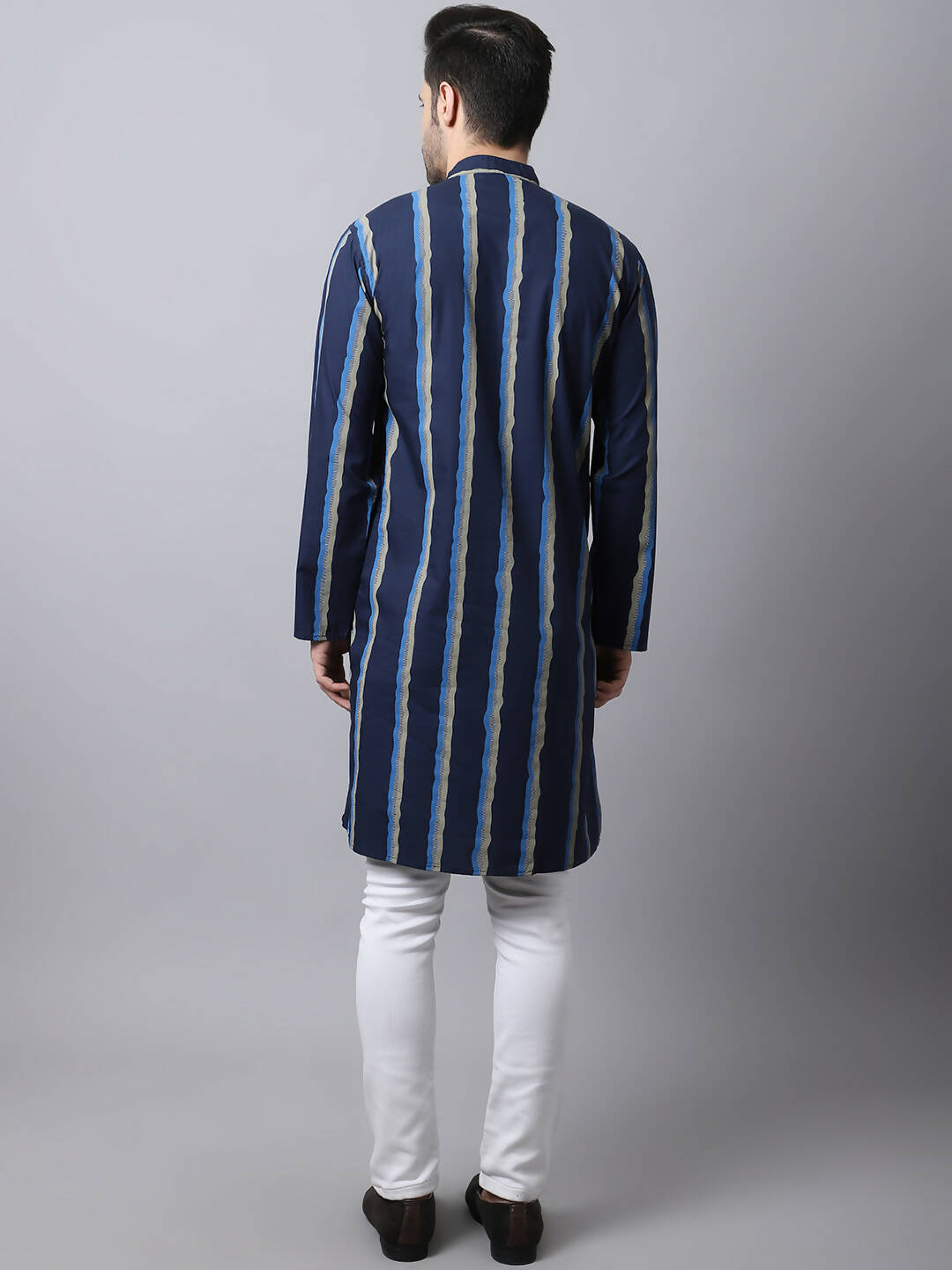 Even Apparels Navy Pure Cotton Men's Kurta With Band Collar (STR1169)