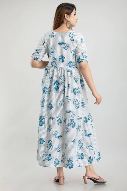 Vamika White and Blue Rayon Printed Kurti