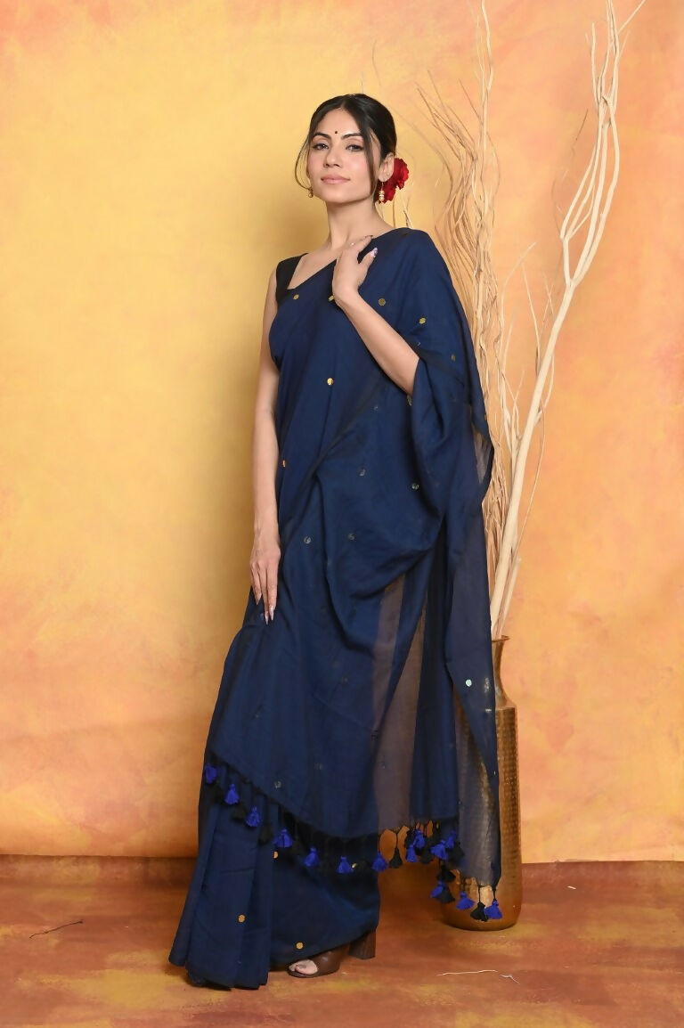 Very Much Indian Pure Mul Cotton Handloom Saree - Dark Blue