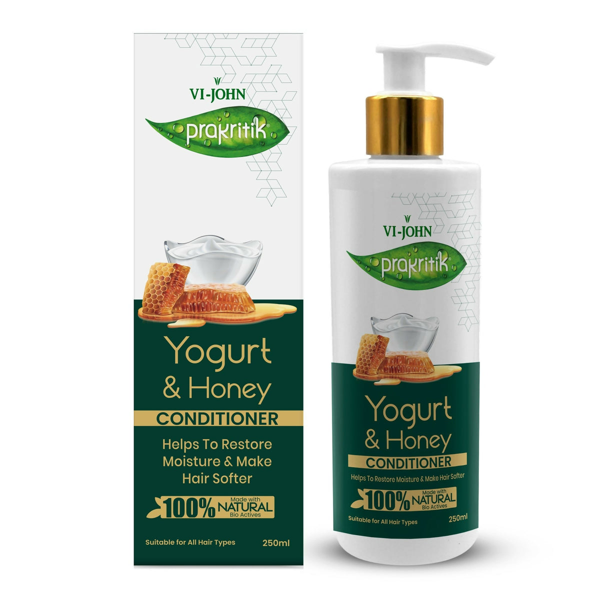 VI-JOHN Prakritik Yogurt & Honey Conditioner, Restores Hair Moisture, Made With Natural Bio-Active