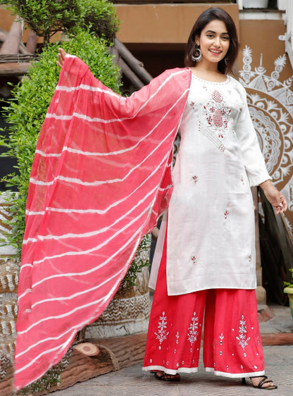 Vamika Embroidery Rayon White Party Wear/Casual Wear Women Kurta Set/Suit
