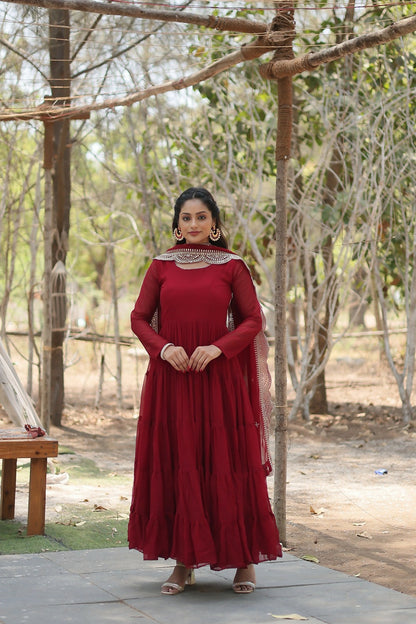 Joban Fashion Maroon Georgette Sequence Embroidery Work Kurta Set