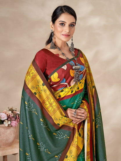 Aayaa Designer Winter Collection Printed Saree With Shawl - Multi Color