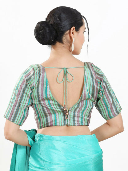 Joban Fashion Pista Multi Brocade Padded Blouse With V Neck Elbow Sleeves