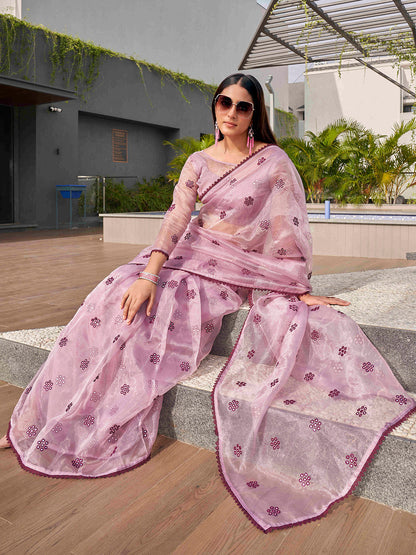 Tikhi Imli Ethnic Motifs Mirror Work Organza Saree