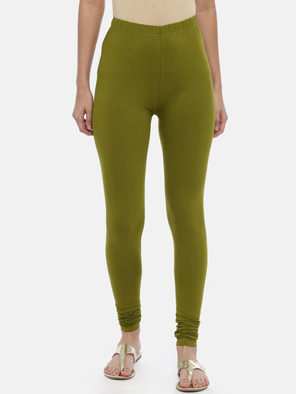 Souchii Olive Green Solid Slim-Fit Churidar-Length Leggings