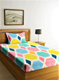 Home Sizzler Blue & Yellow Geometric 210 TC Single Bedsheet with 1 Pillow Covers