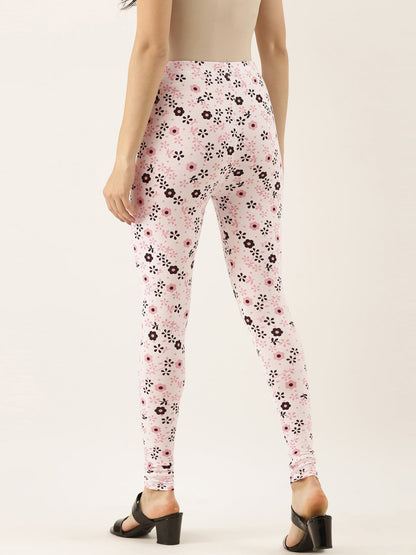 Souchii White & Pink Printed Ankle-Length Leggings