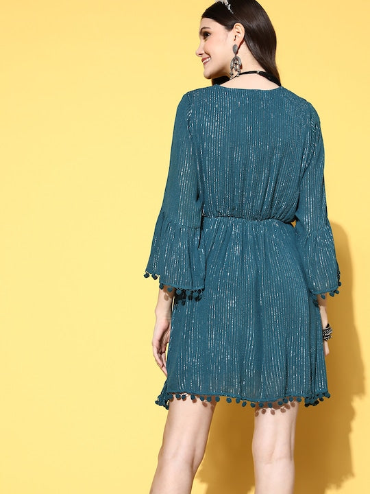 InWeave Teal Lurex Dress With Lace