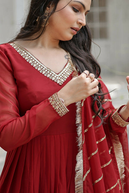 Joban Fashion Maroon Georgette Sequence Embroidery Work Kurta Set