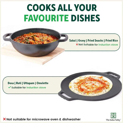 The Indus Valley CASTrong Cast Iron Cookware Set: Tawa+ Kadai, Kitchen Set for Home, Pre-seasoned, 100% Pure, Toxin-free, Induction, Tadka Pan