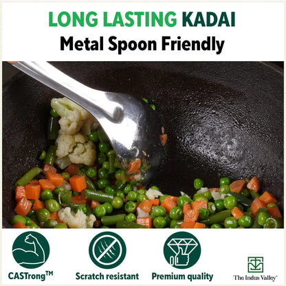 The Indus Valley CASTrong Cast Iron Kadai, Pre-seasoned, Nonstick, 100% Pure, Toxin-free, Induction, 21/25cm, 1.7L/3.3kg