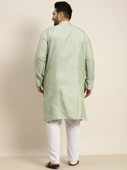 Sojanya Plus Men Green Jacquard Self Design Kurta with Pyjamas