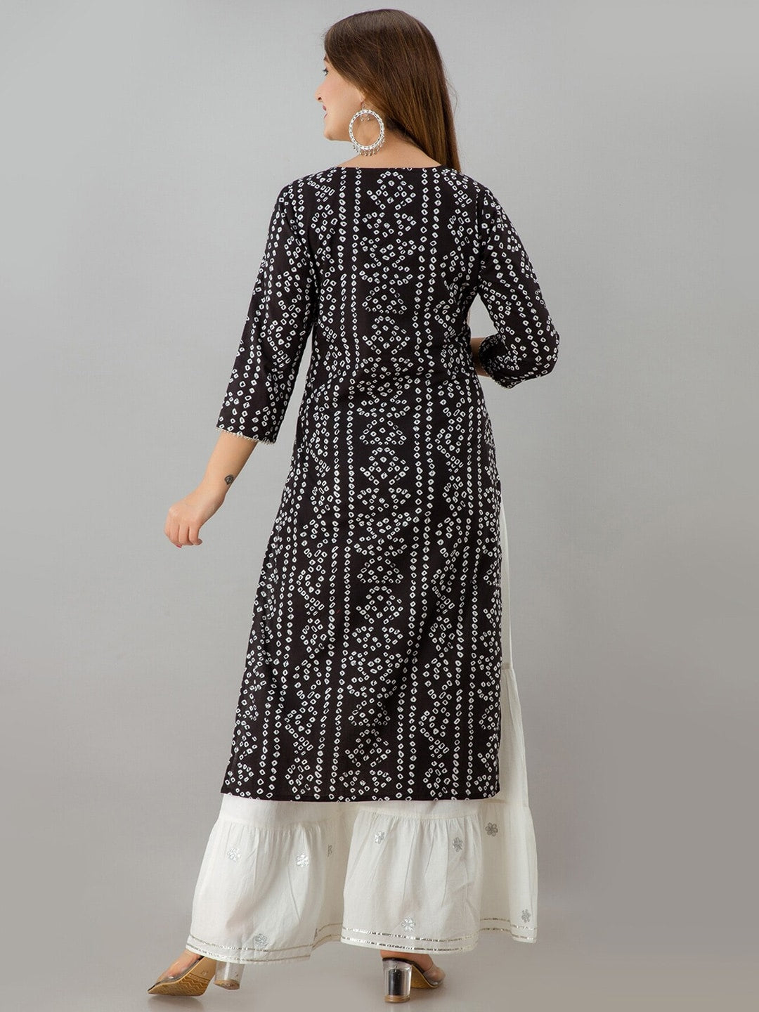 HERE&NOW Black Bandhani Printed Gotta Patti Kurta with Sharara