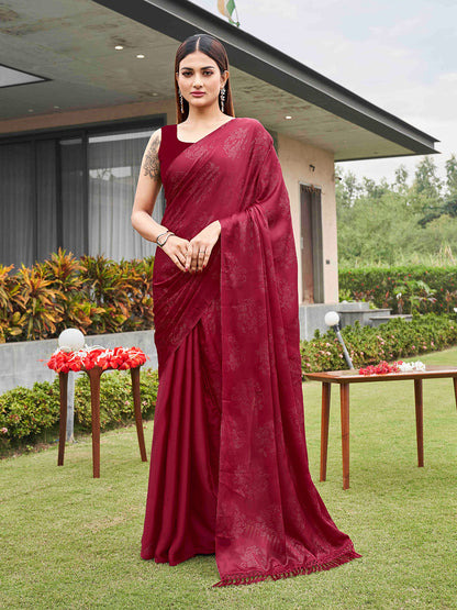 Tikhi Imli Embellished Half and half Satin Saree With Tassels