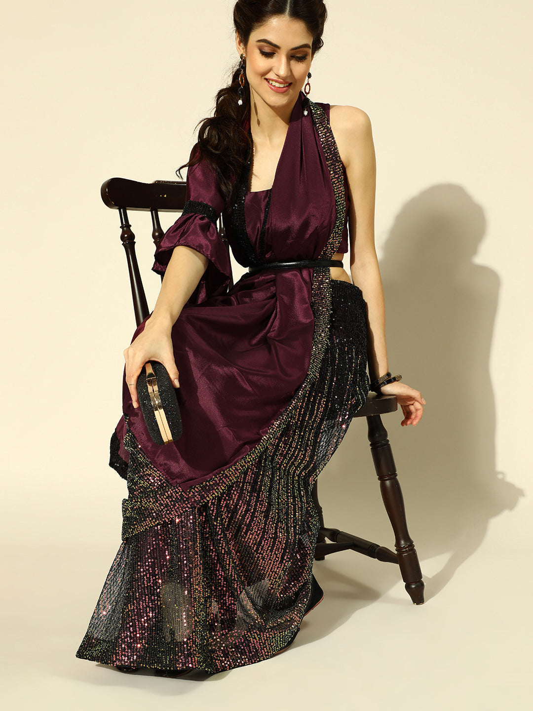 Tikhi Imli Embellished Poly Crepe Saree with Embellished Border