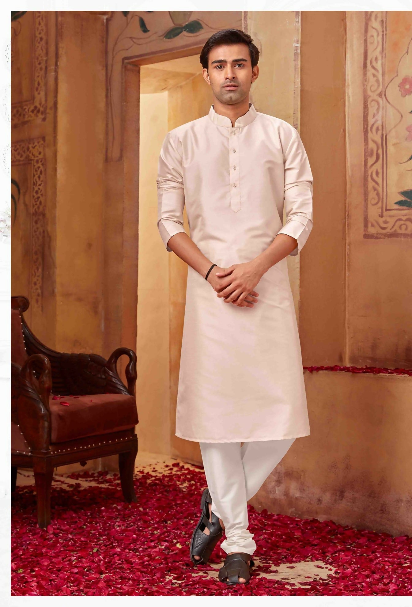 Joban Fashion Light Pink Art Silk Kurta Pyjama