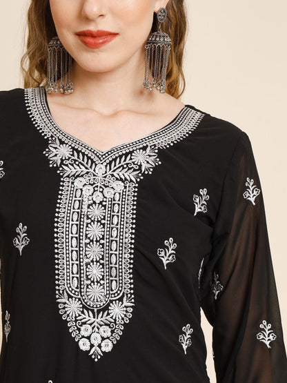 HERE&NOW Ethnic Motifs Embroidered Sequined Georgette Kurta