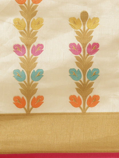 Saree Mall Beige & Pink Ethnic Motifs Print Saree