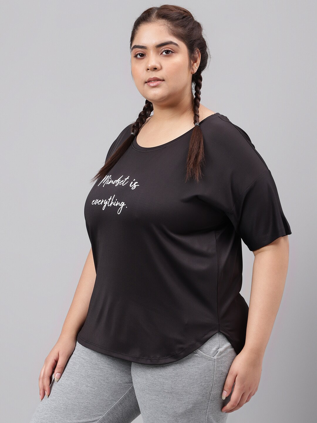 MKH Plus Size Typography Printed Dri-FIT Relaxed Fit Drop-Shoulder Sleeves Gym T-shirt