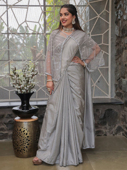 Tikhi Imli Embellished Border Sequinned Saree With Cape