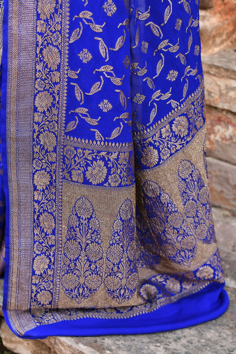 Joban Fashion Violet Crepe Chiffon Pure Handloom Banarasi Silk Saree