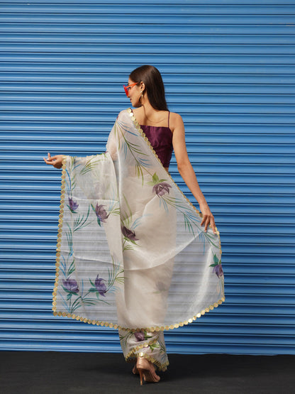 Tikhi Imli Floral Printed Poly Chiffon Saree