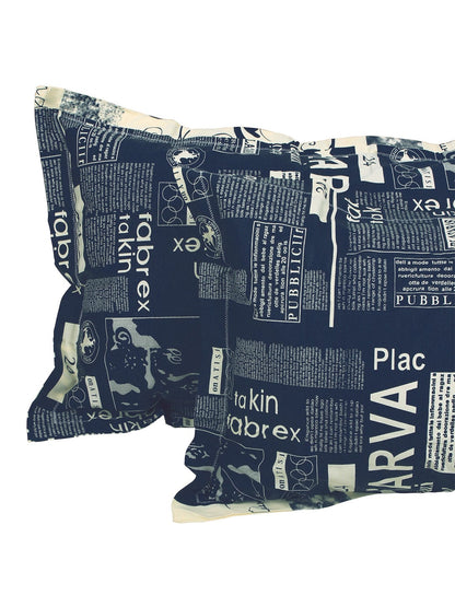Story@home Blue & Off White Conversational King Bedsheet with 2 Pillow Covers