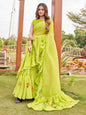 Tikhi Imli Printed Ruffle Saree With Mirror Embroidered Work Blouse