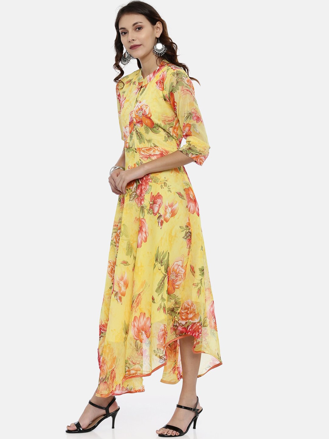 Souchii Yellow Printed Maxi Dress