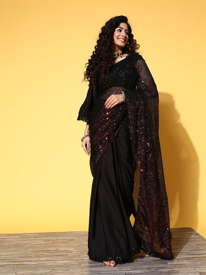 Tikhi Imli Woman Embellished Sequinned Satin Saree