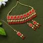 Mominos Fashion Johar Kamal Gold-Polished Brass Finish Kundan/Pearls Choker For Women (Red)