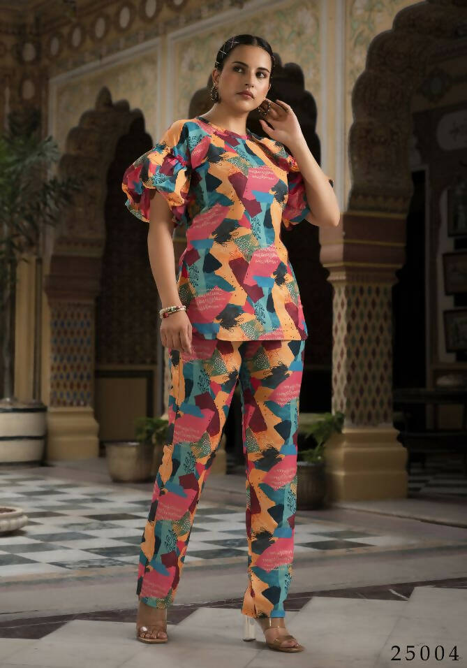 Women's Casual Fashionable Multi Muslin co-ord set - Rooh