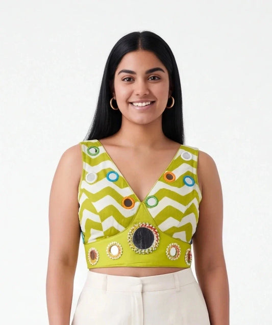 Cotton mirror work blouse
