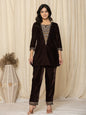 Yufta Coffee Brown Velvet Embroidered Co-Ord Set