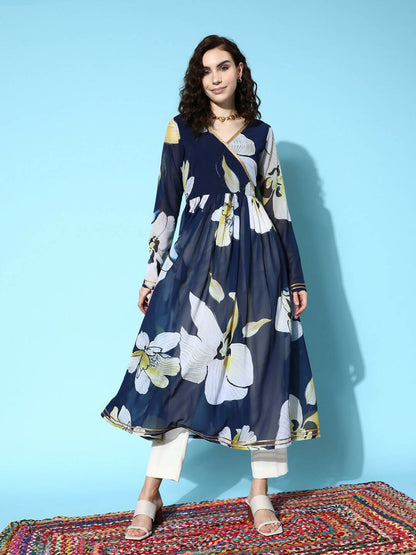 Ahalyaa Women's Traditional wear Kurta - Navy Blue
