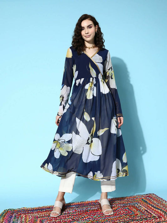 Ahalyaa Women's Traditional wear Kurta - Navy Blue