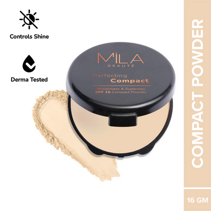 Mila Beaute Superstay Natural Matte Finish Perfecting Compact Powder with SPF 15 - Natural