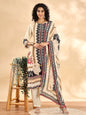 Yufta Cream And Black Pure Silk Sequins Work Straight Kurta Dupatta Pant Set