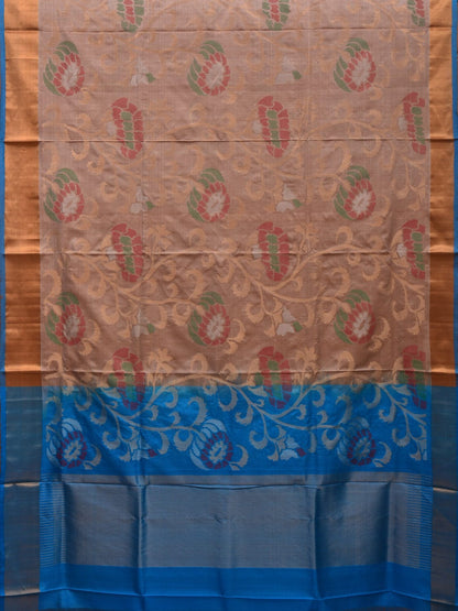 Cream and Blue Uppada Silk Handloom Saree with All Over Design - Global Threads