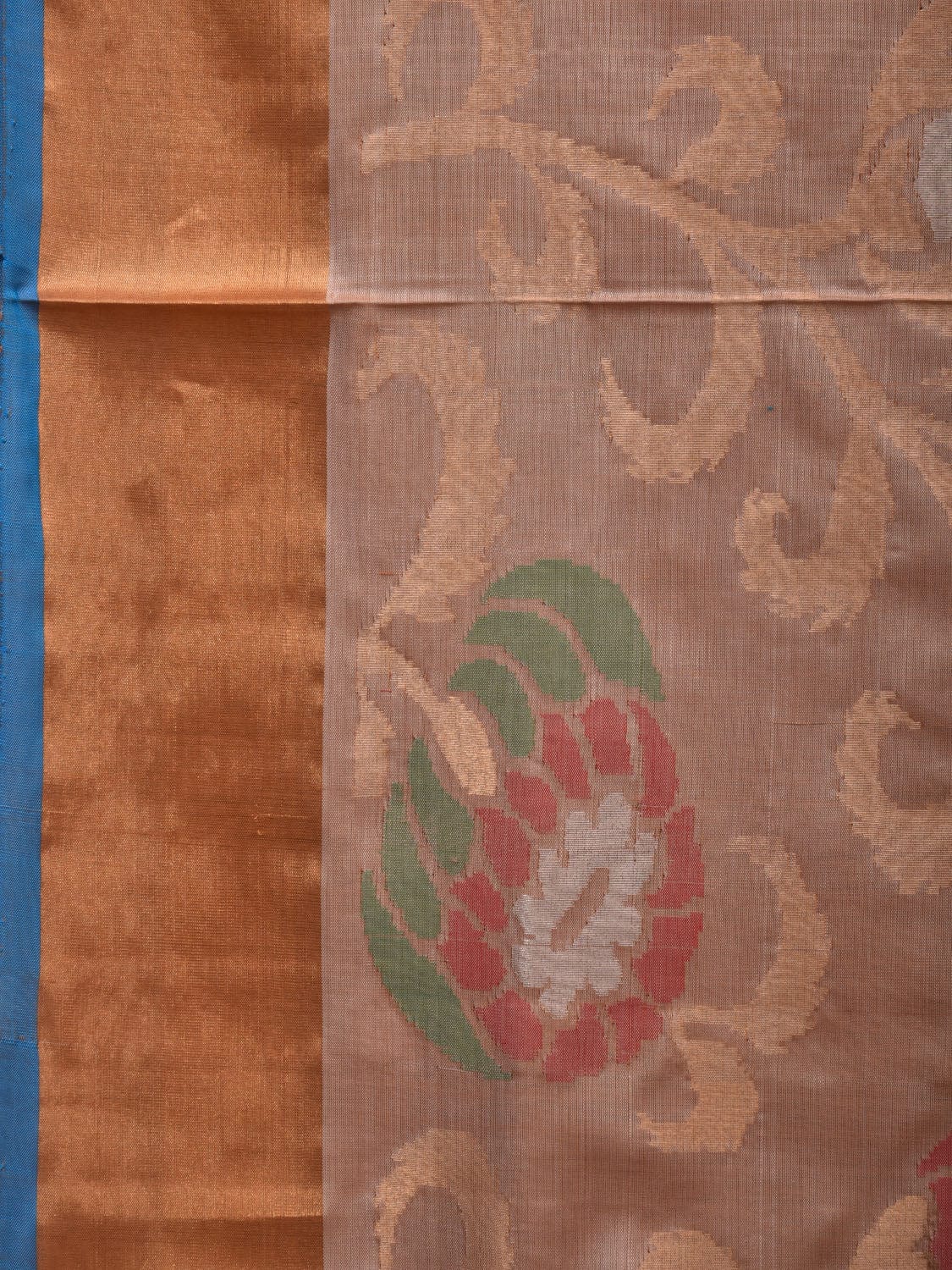 Cream and Blue Uppada Silk Handloom Saree with All Over Design - Global Threads