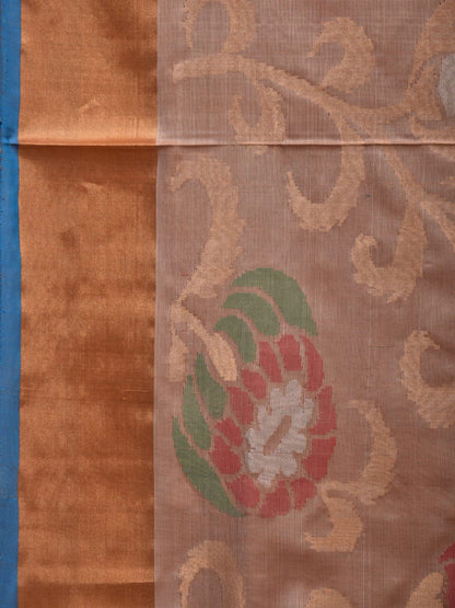 Cream and Blue Uppada Silk Handloom Saree with All Over Design - Global Threads
