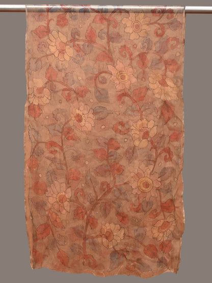 Cream Kalamkari Hand Painted Organza Stole with Floral Design - Global Threads